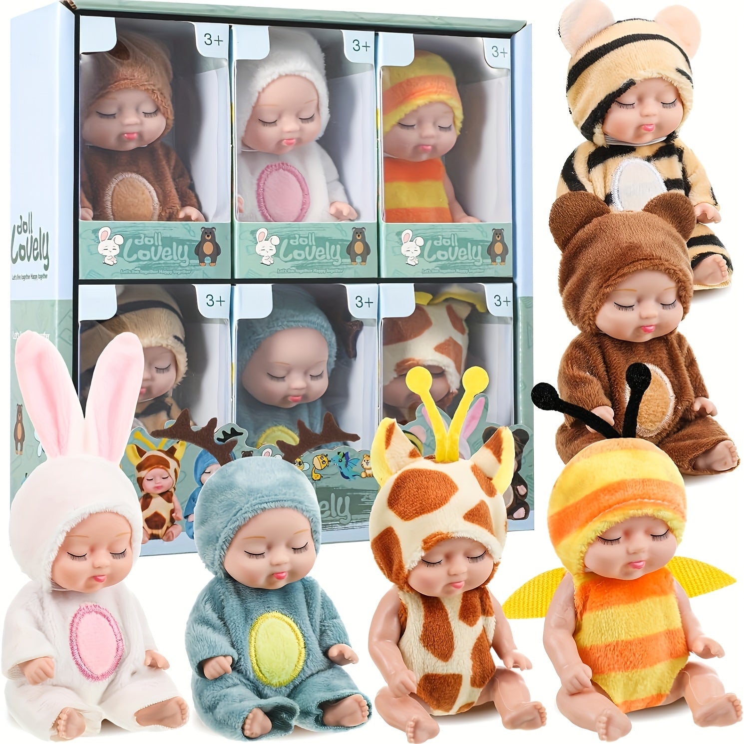 6-Piece Mini Children’S Dolls Set With Animal Costumes-0
