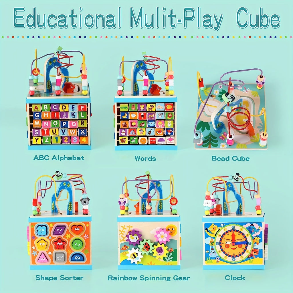 Wooden Activity Cube Educational Toy for Toddlers-1