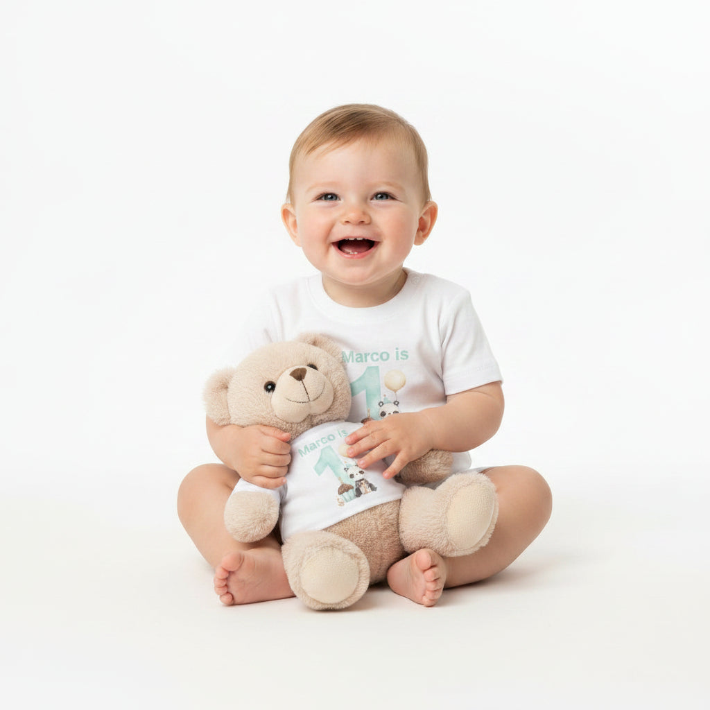 Personalised Boys 1st Birthday Panda Gift Hamper | Teddy Bear & Baby Vest Set
