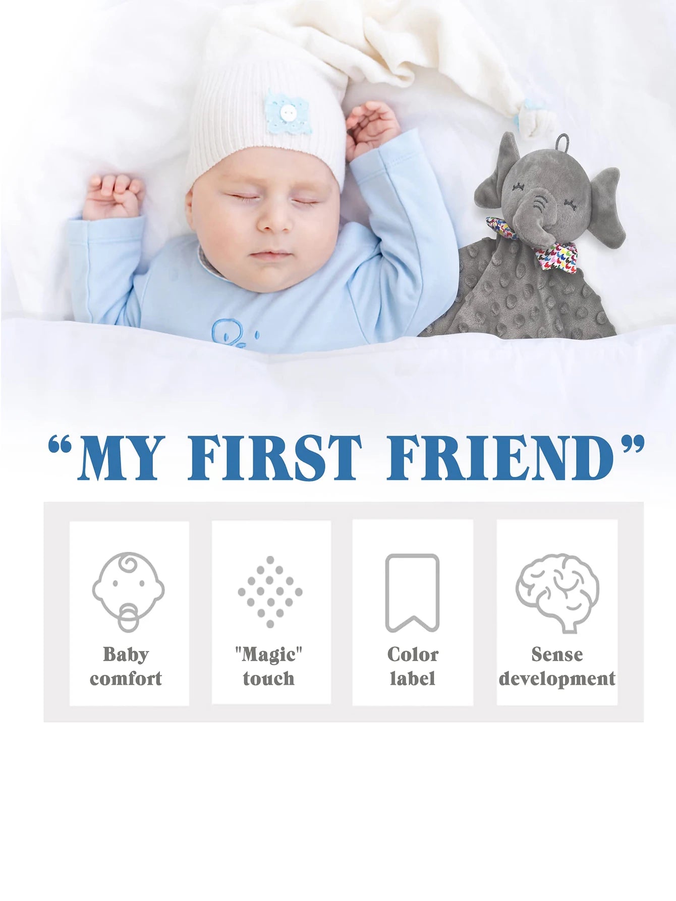 Baby Elephant Security Blanket with Teether & Rattle – Newborn Snuggle Toy