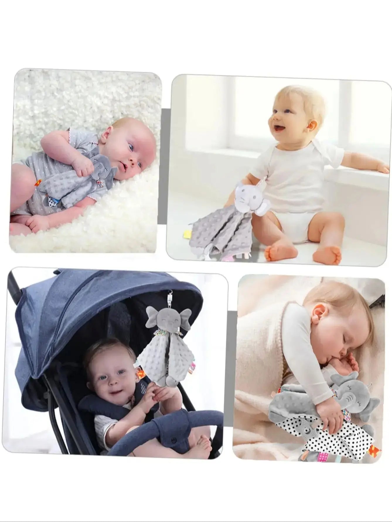 Baby Elephant Security Blanket with Teether & Rattle – Newborn Snuggle Toy
