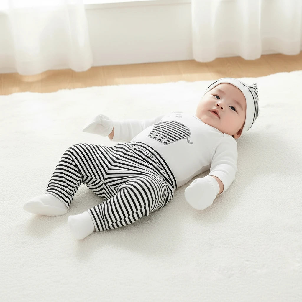Baby Boys 4-Piece Elephant Outfit Set | Bodysuit, Trousers, Hat & Bib