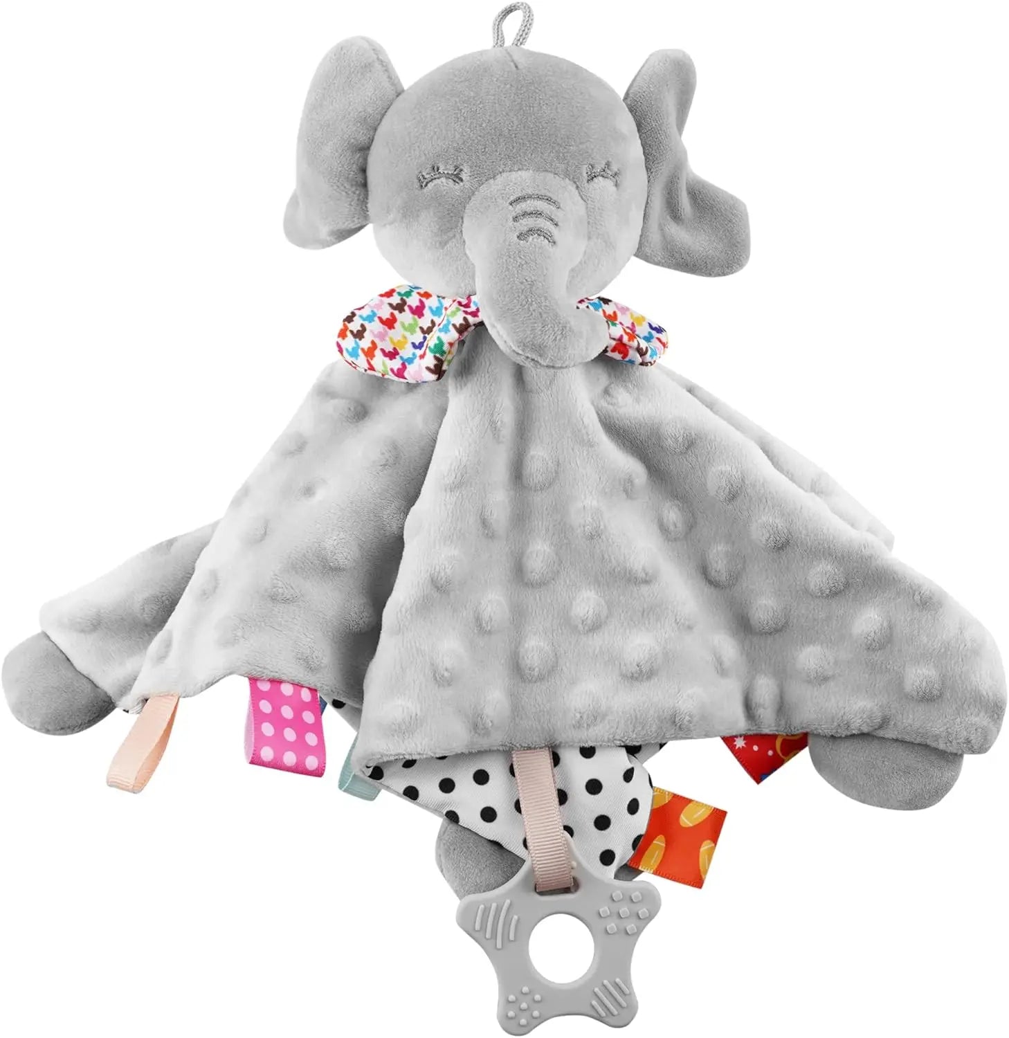 Baby Elephant Security Blanket with Teether & Rattle – Newborn Snuggle Toy
