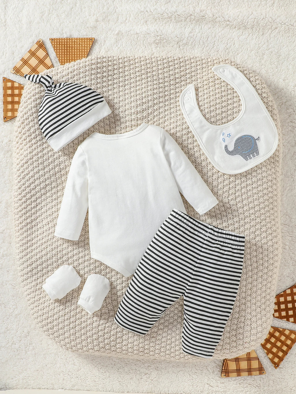 Baby Boys 4-Piece Elephant Outfit Set | Bodysuit, Trousers, Hat & Bib