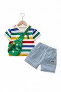 Boys Dinosaur Stripe T-Shirt & Shorts Set Ages 6M–3Y | 3-Piece