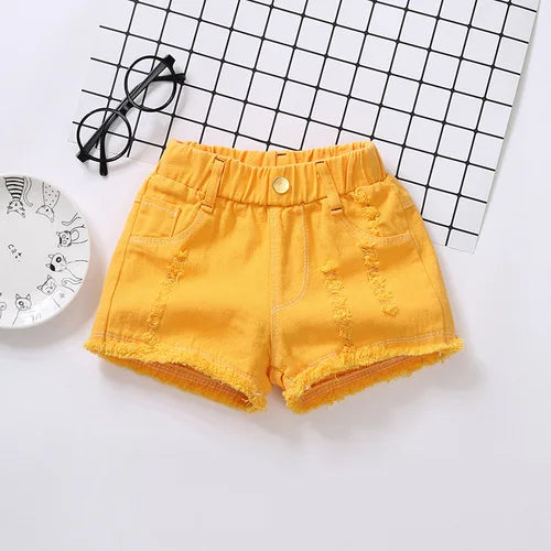 Girls' Distressed Denim Shorts | Elastic Waist Summer Shorts
