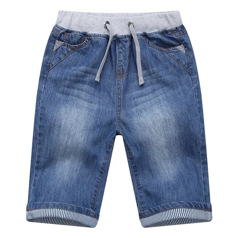 Boys Denim Jean Shorts – Summer Plaid Print, Ages 2–13