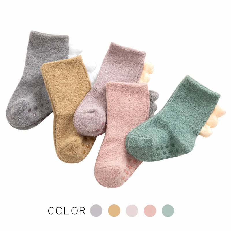 Toddler Coral Fleece Socks – Dinosaur & Cartoon Print | Ages 0–5Y