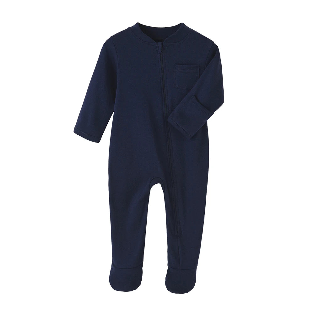 Newborn Zip-Up Cotton Romper - Solid Colour