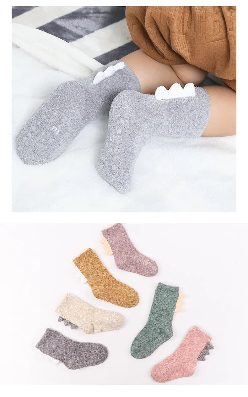 Toddler Coral Fleece Socks – Dinosaur & Cartoon Print | Ages 0–5Y
