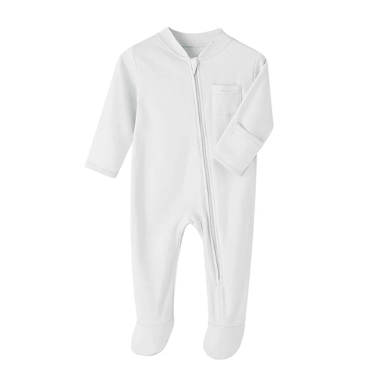 Newborn Zip-Up Cotton Romper - Solid Colour