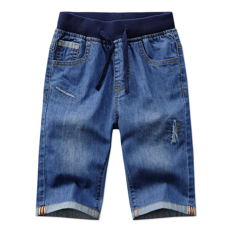 Boys Denim Jean Shorts – Summer Plaid Print, Ages 2–13
