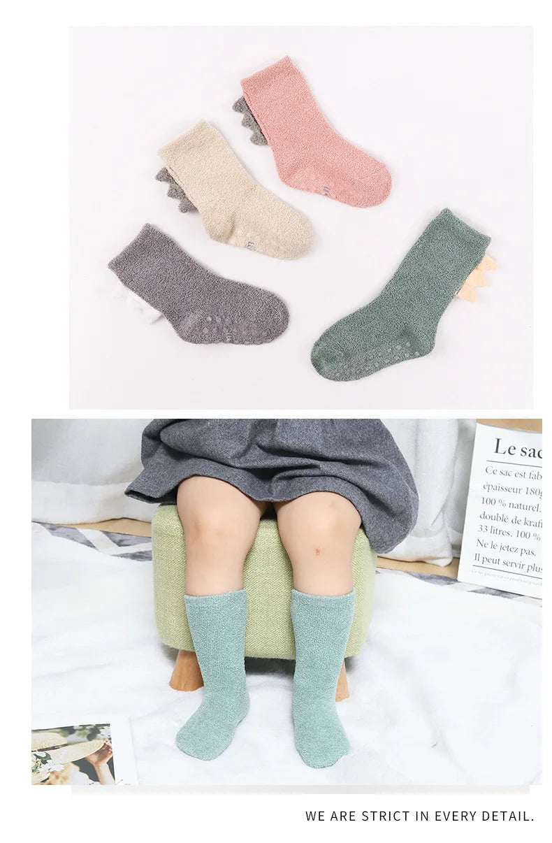 Toddler Coral Fleece Socks – Dinosaur & Cartoon Print | Ages 0–5Y