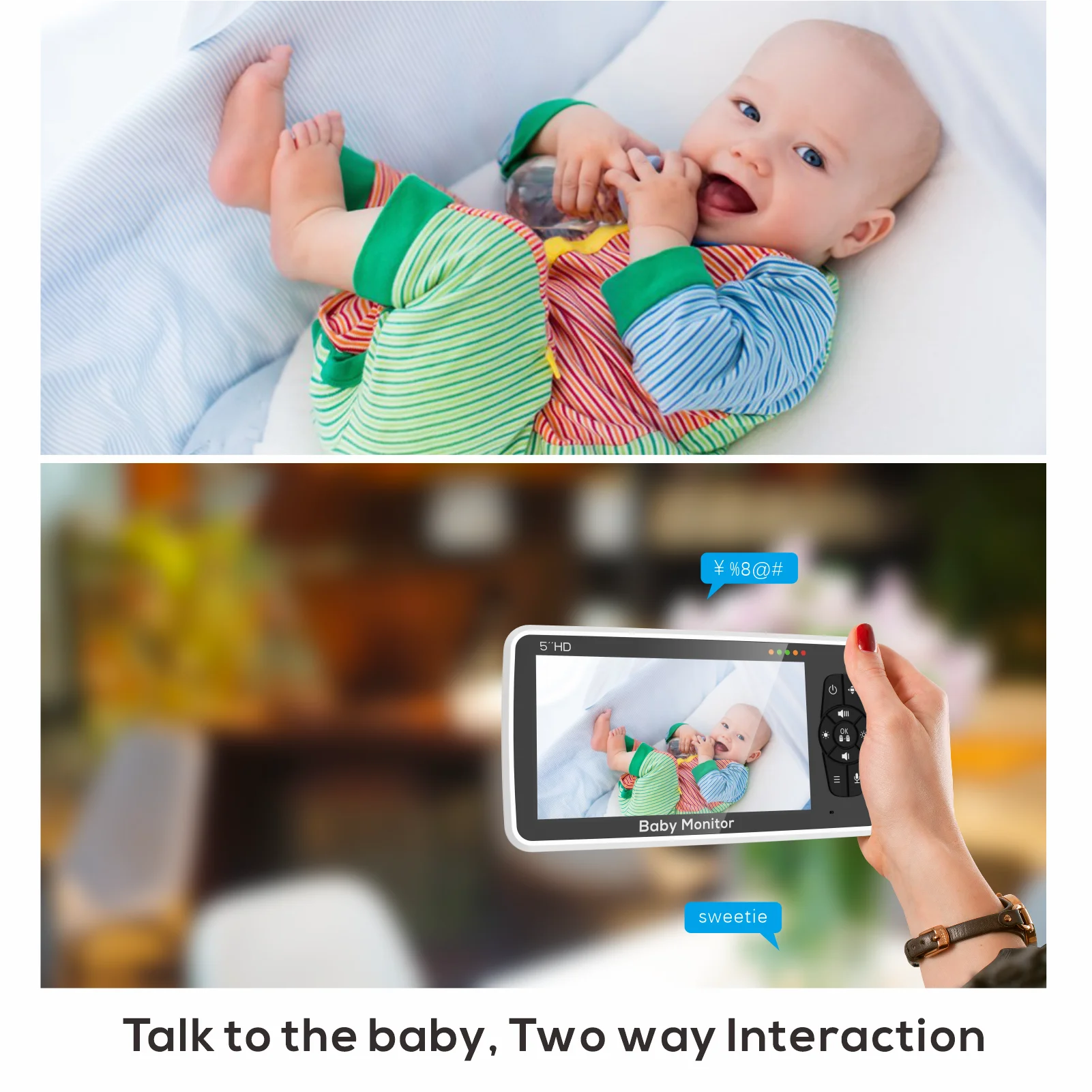 5" HD Video Baby Monitor with Camera & Audio - 1000ft Long Range, 22-Hour Battery Life - 4X Zoom, Night Vision & Secure No-WiFi Connection