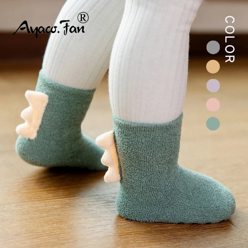 Toddler Coral Fleece Socks – Dinosaur & Cartoon Print | Ages 0–5Y