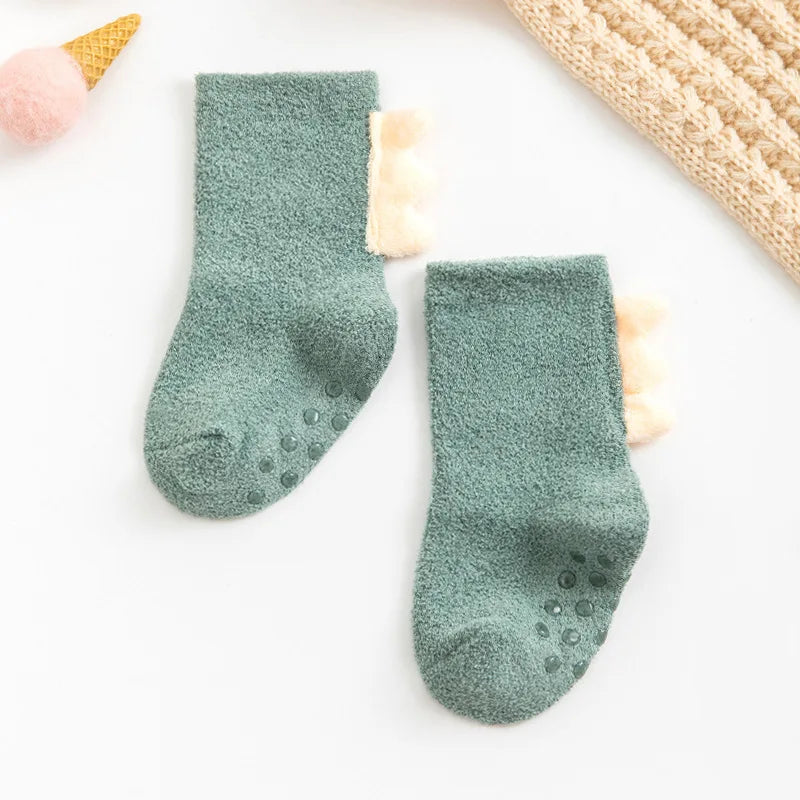 Toddler Coral Fleece Socks – Dinosaur & Cartoon Print | Ages 0–5Y