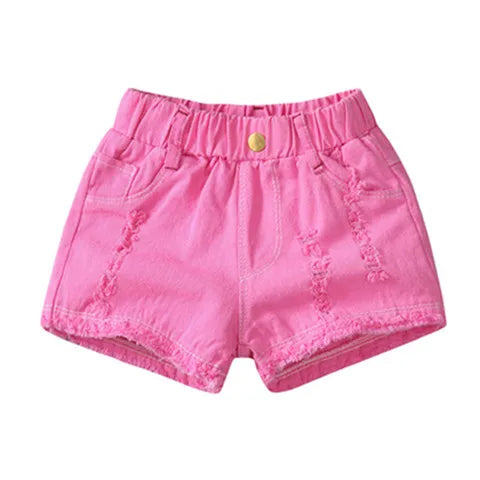 Girls' Distressed Denim Shorts | Elastic Waist Summer Shorts