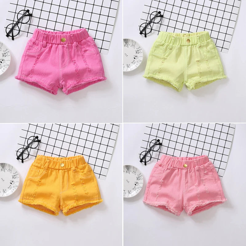 Girls' Distressed Denim Shorts | Elastic Waist Summer Shorts