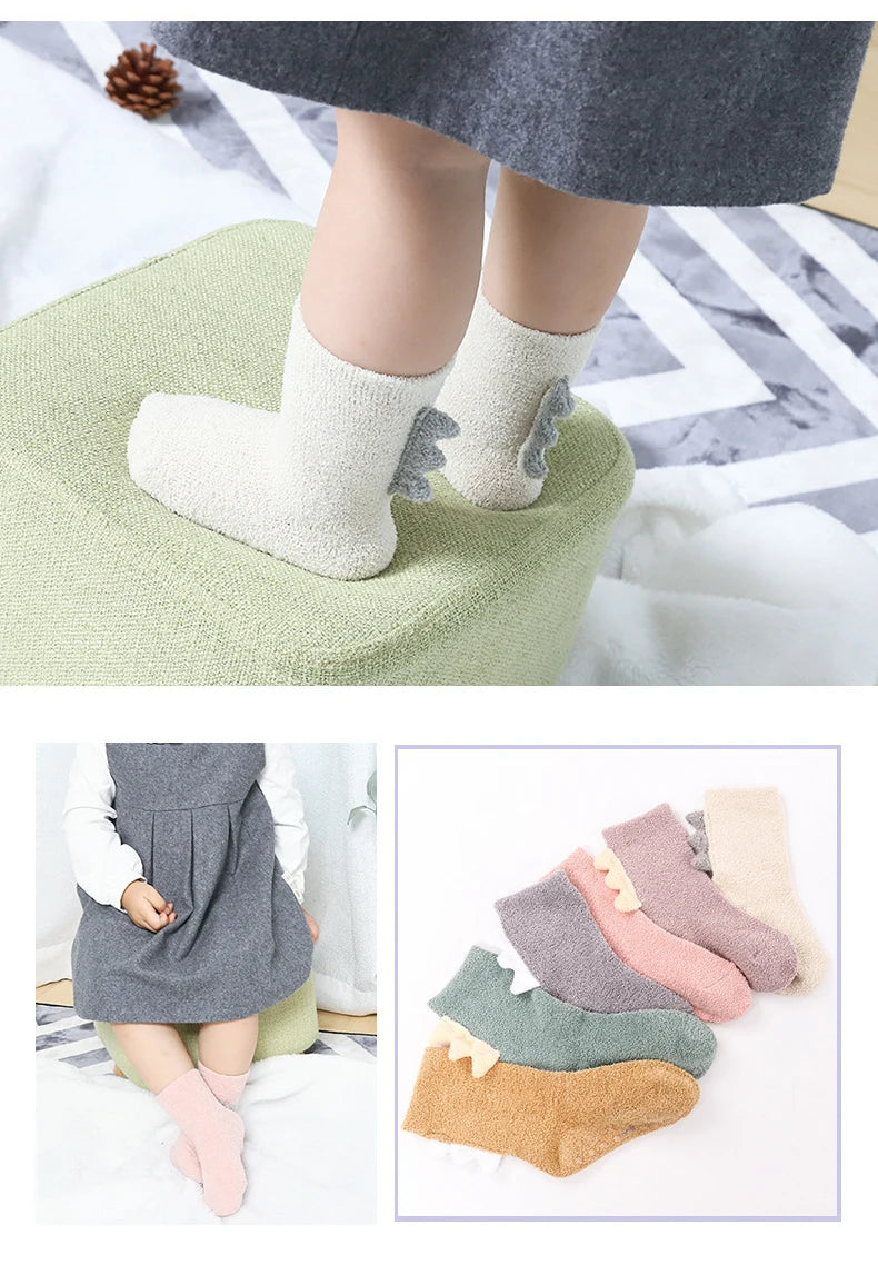 Toddler Coral Fleece Socks – Dinosaur & Cartoon Print | Ages 0–5Y