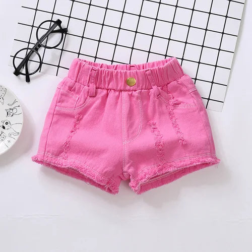 Girls' Distressed Denim Shorts | Elastic Waist Summer Shorts