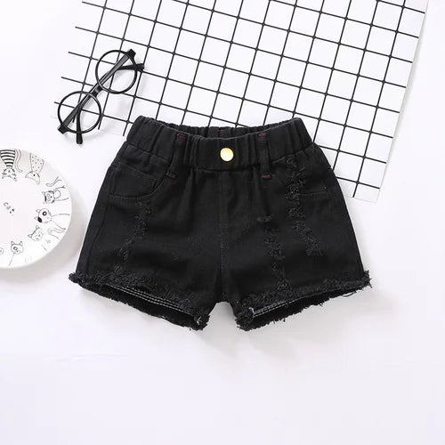 Girls' Distressed Denim Shorts | Elastic Waist Summer Shorts