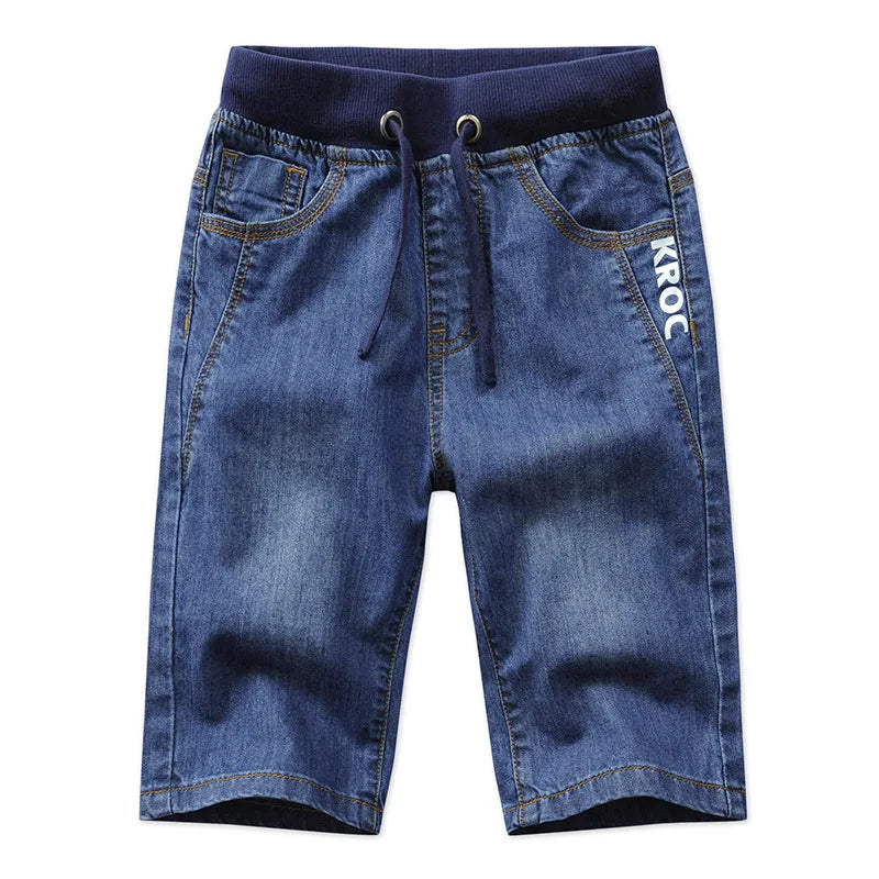 Boys Denim Jean Shorts – Summer Plaid Print, Ages 2–13