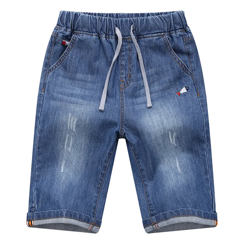 Boys Denim Jean Shorts – Summer Plaid Print, Ages 2–13