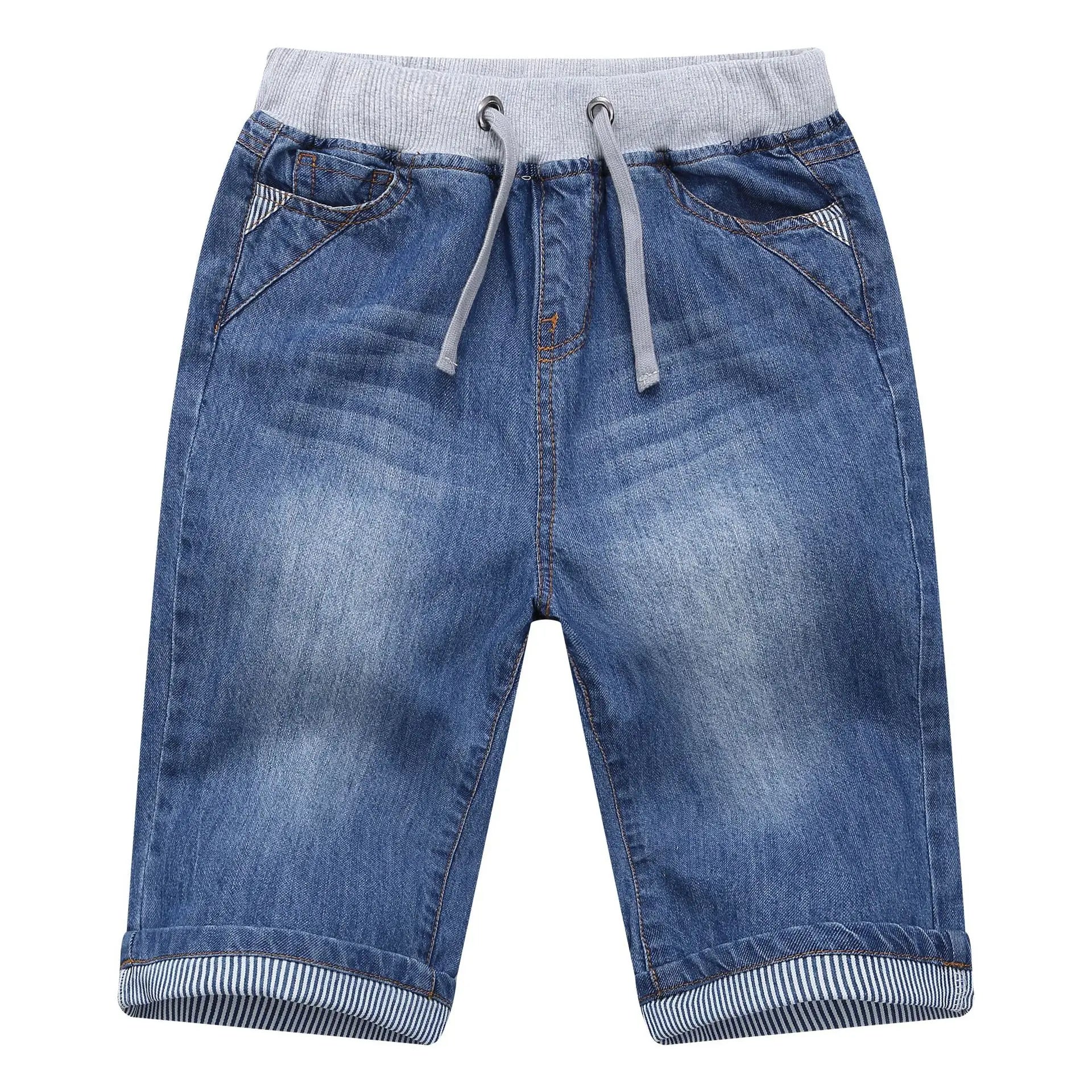 Boys Denim Jean Shorts – Summer Plaid Print, Ages 2–13