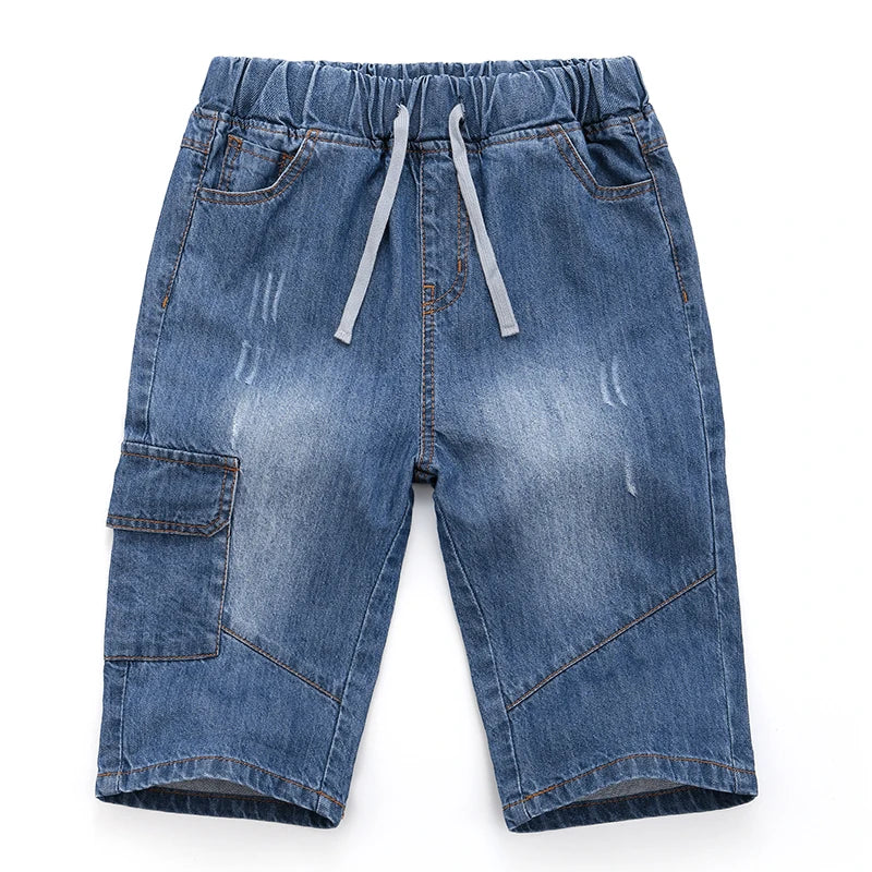 Boys Denim Jean Shorts – Summer Plaid Print, Ages 2–13
