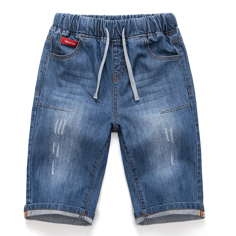 Boys Denim Jean Shorts – Summer Plaid Print, Ages 2–13