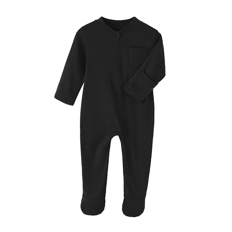 Newborn Zip-Up Cotton Romper - Solid Colour