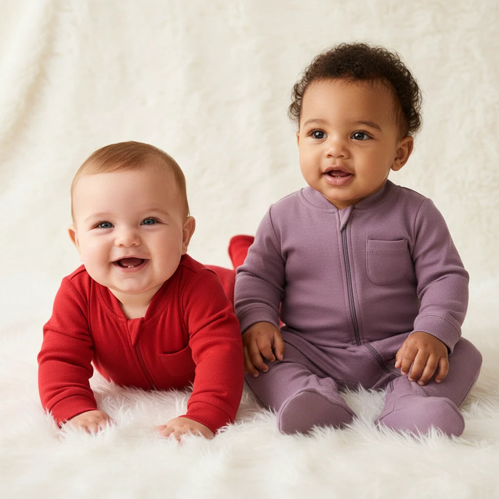 Newborn Zip-Up Cotton Romper - Solid Colour
