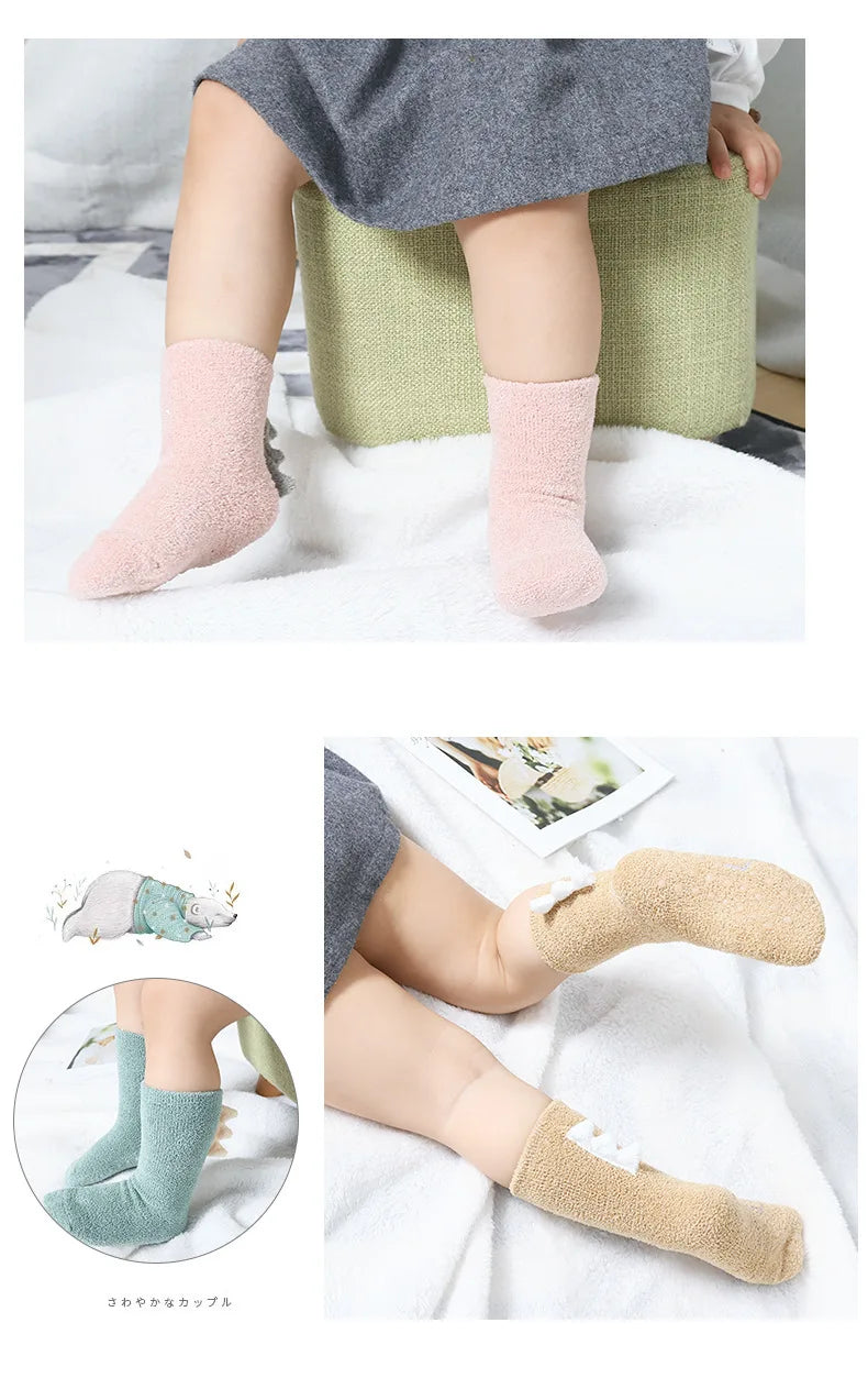 Toddler Coral Fleece Socks – Dinosaur & Cartoon Print | Ages 0–5Y