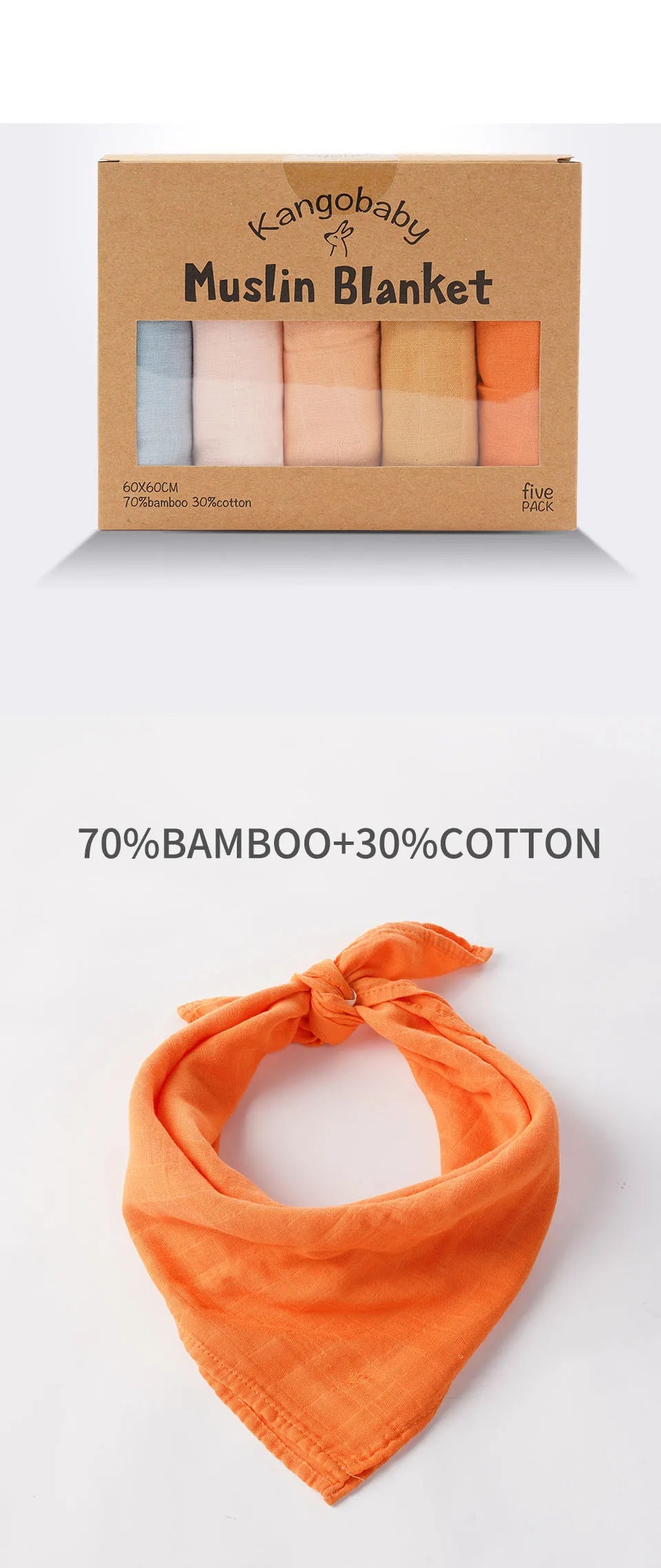 Kangobaby 5-Piece Bamboo Cotton Muslin Blanket & Burp Cloth Set