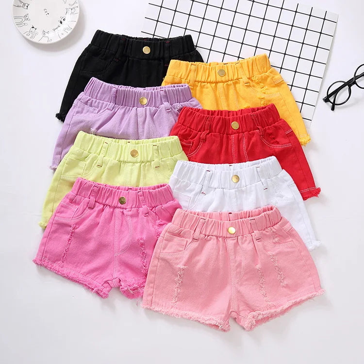 Girls' Distressed Denim Shorts | Elastic Waist Summer Shorts
