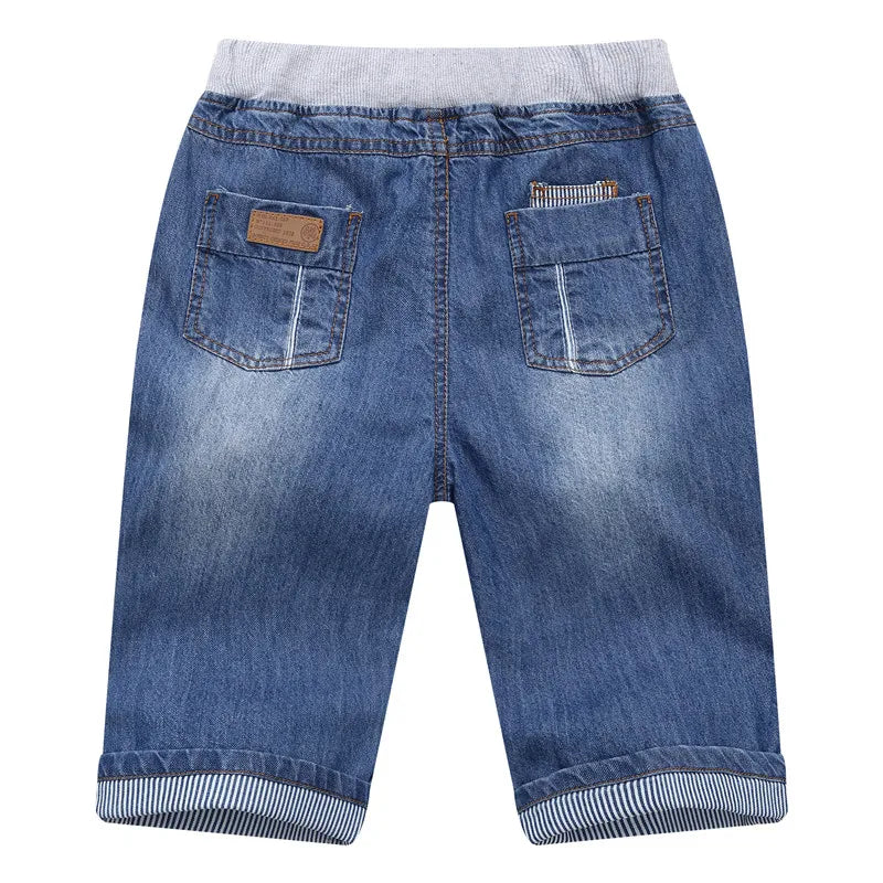 Boys Denim Jean Shorts – Summer Plaid Print, Ages 2–13