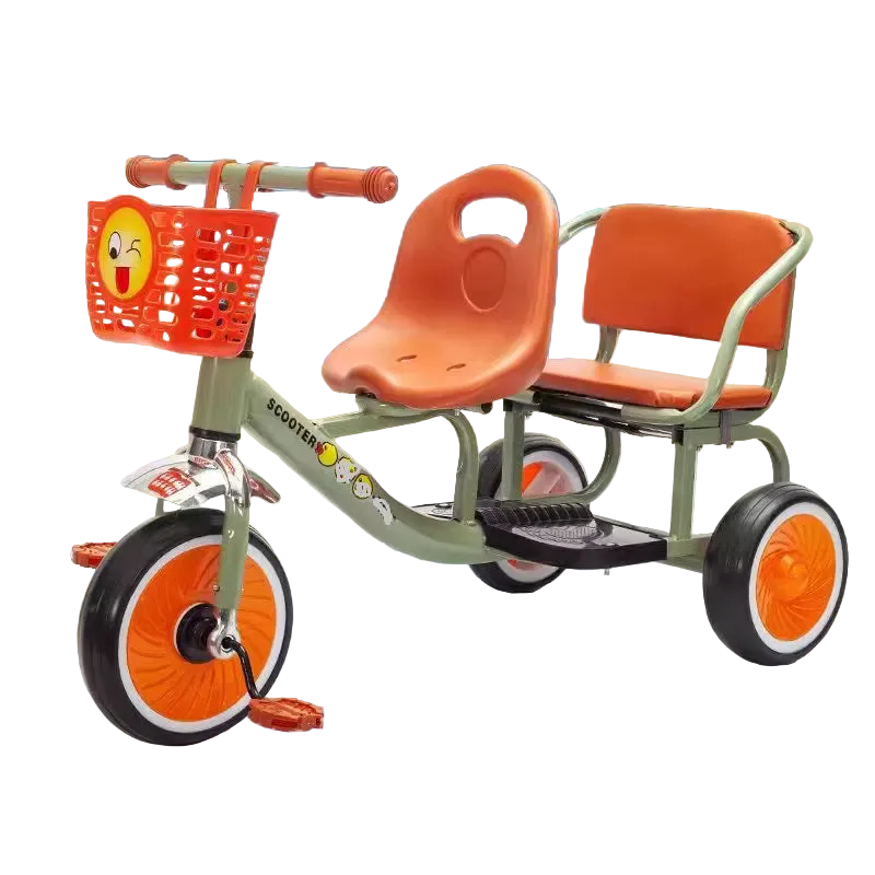 Kids Double Tricycle Pedal Push Ride-On Cart-0