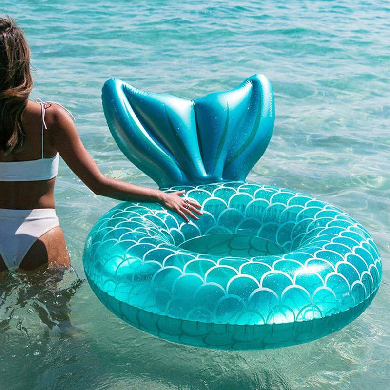 Inflatable Mermaid Swimming Ring with Backrest for Adults-1