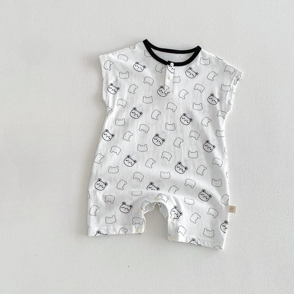 Baby Cartoon Print Summer Romper | Sleeveless Snap Bodysuit 3–24M
