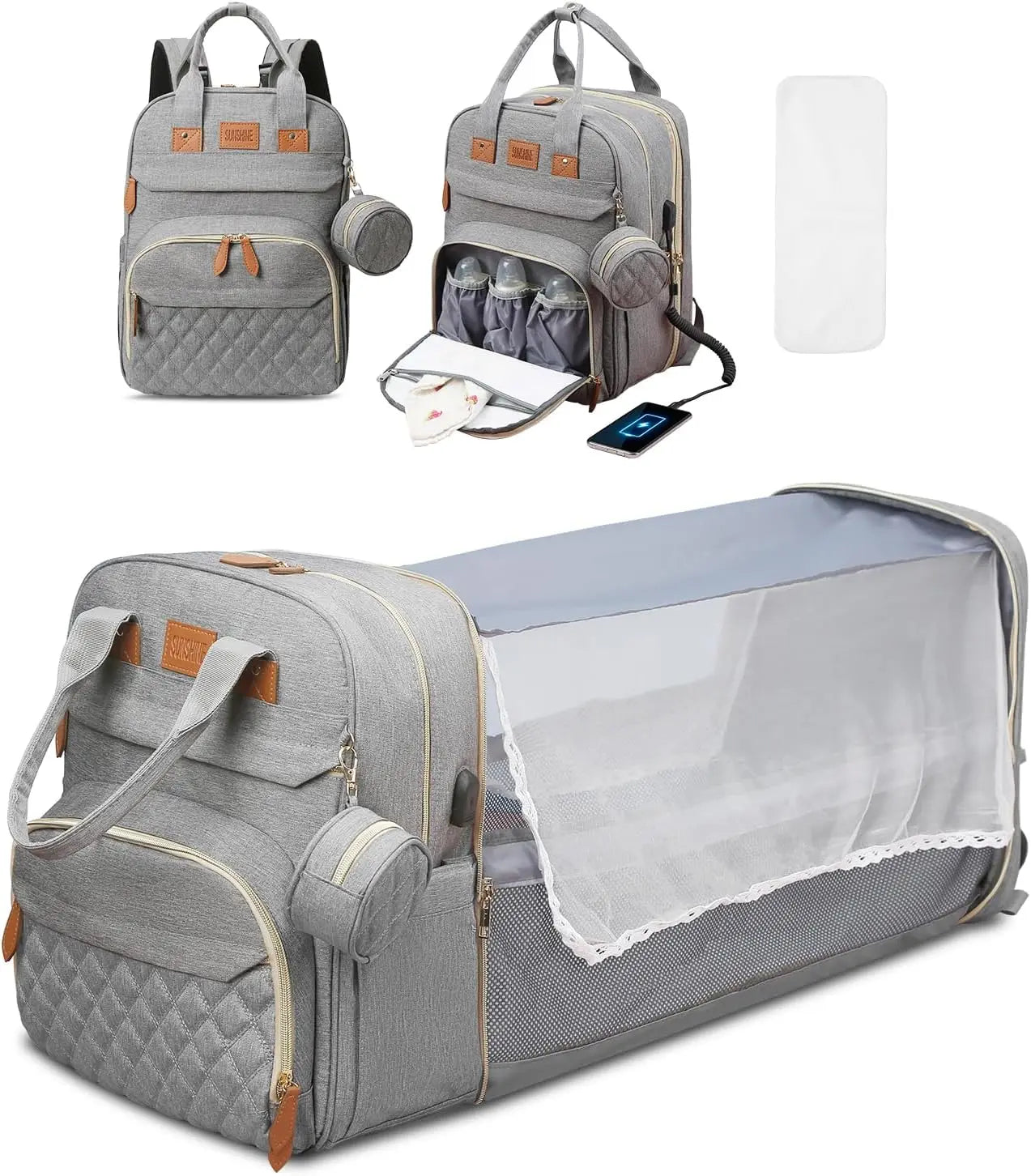 3-in-1 Diaper Bag Backpack with Foldable Changing Bed
