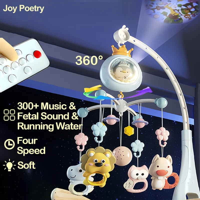 360° Musical Baby Crib Mobile Rotating Night Light Bed Bell Toy Four Speed Timming Hanging Infant Newborn Rattle Bedside Gift