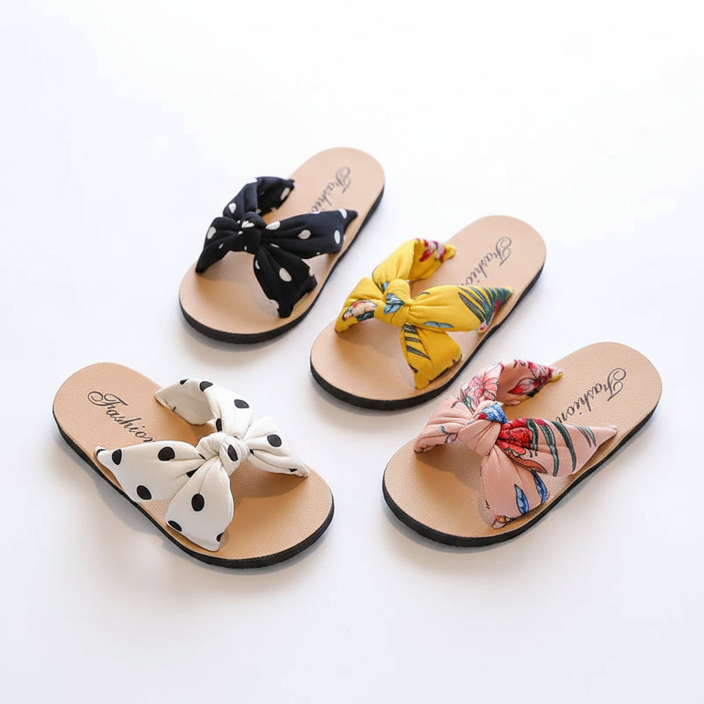 Girls Bohemian Bow Flip Flop Sandals | Sizes 24–35 | Summer Beach