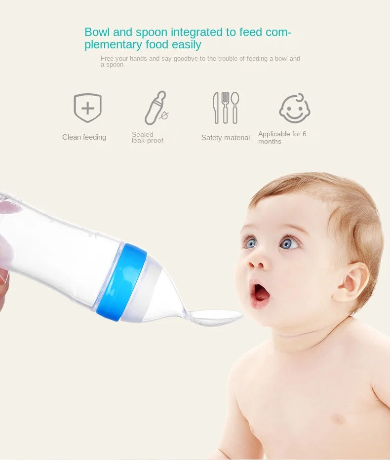Squeezed Milk Bottle Food Grade Silicone Newborn Training Spoon Baby Grain Food Supplement Feeder Safe and Practical