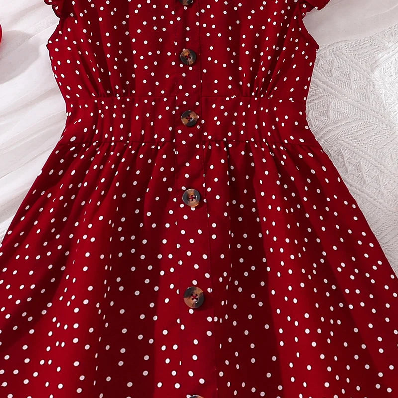 Girls Red Polka Dot V-Neck Dress (4-12Y)