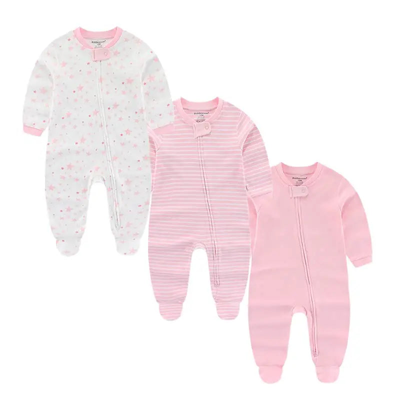 Kiddiezoom 3-Pack Unisex Baby Rompers - 100% Soft Cotton Long Sleeve Jumpsuits - Newborn Autumn & Winter Essentials