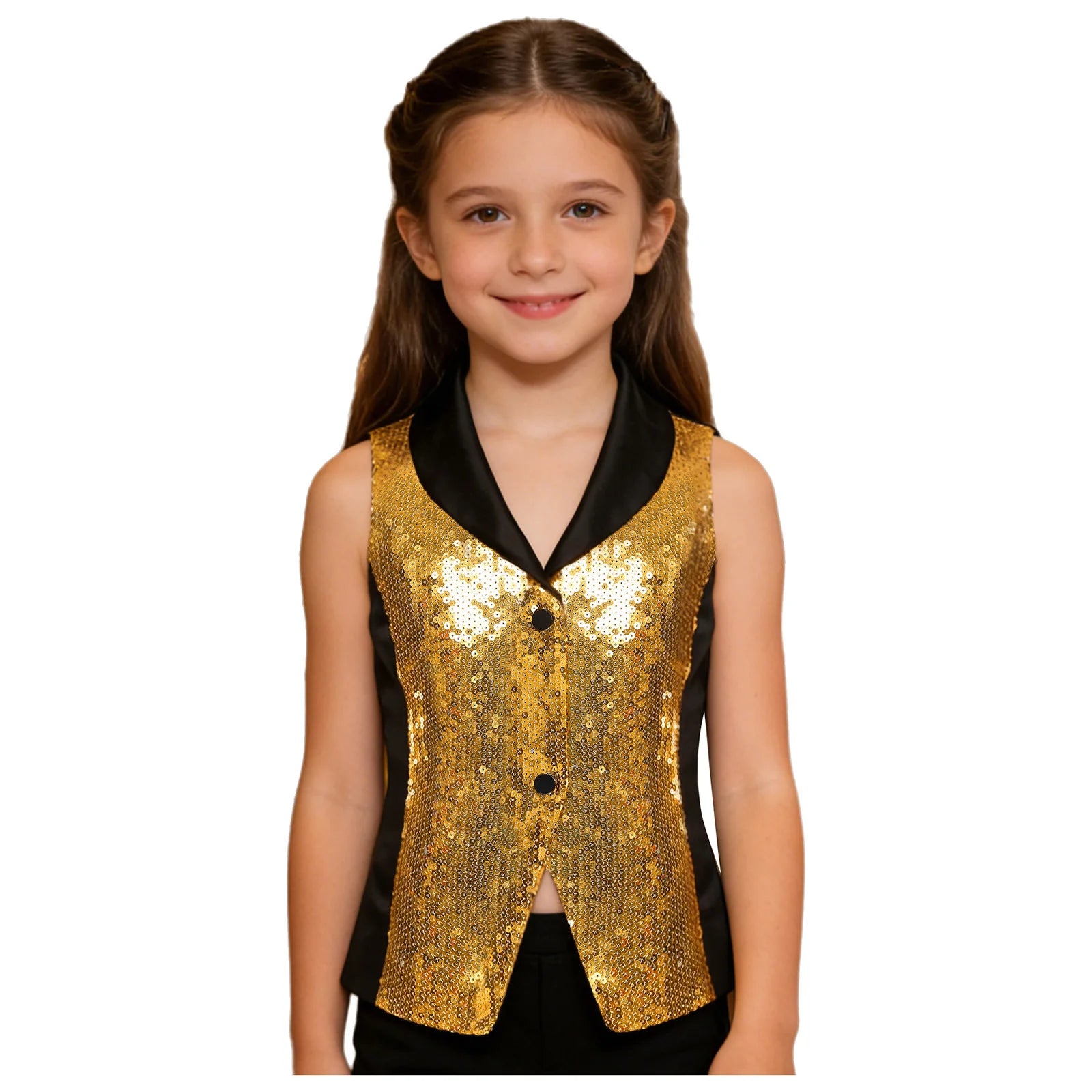 Girls' Sequin Lapel Waistcoat | Jazz Dance & Performance Vest Ages 6–16