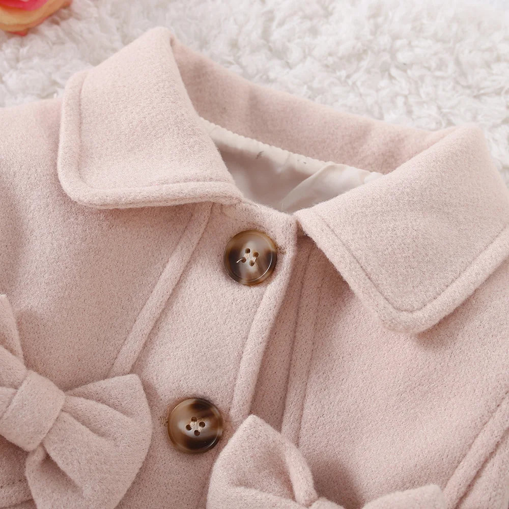 Baby Girls Beige Bow Coat | Long Sleeve Winter Jacket 6M–3Y