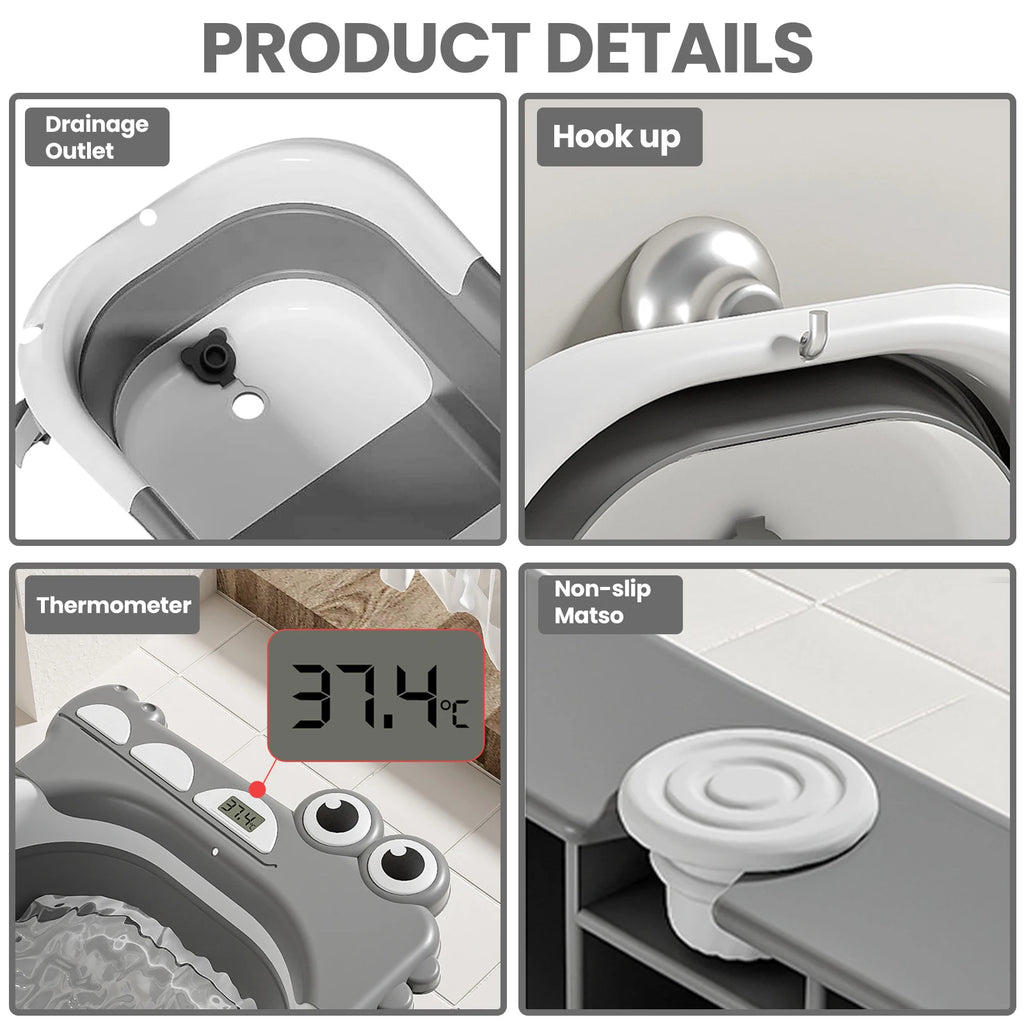 Foldable Baby Bath with Non-Slip Pillow & Thermometer | Birth to 3 Years