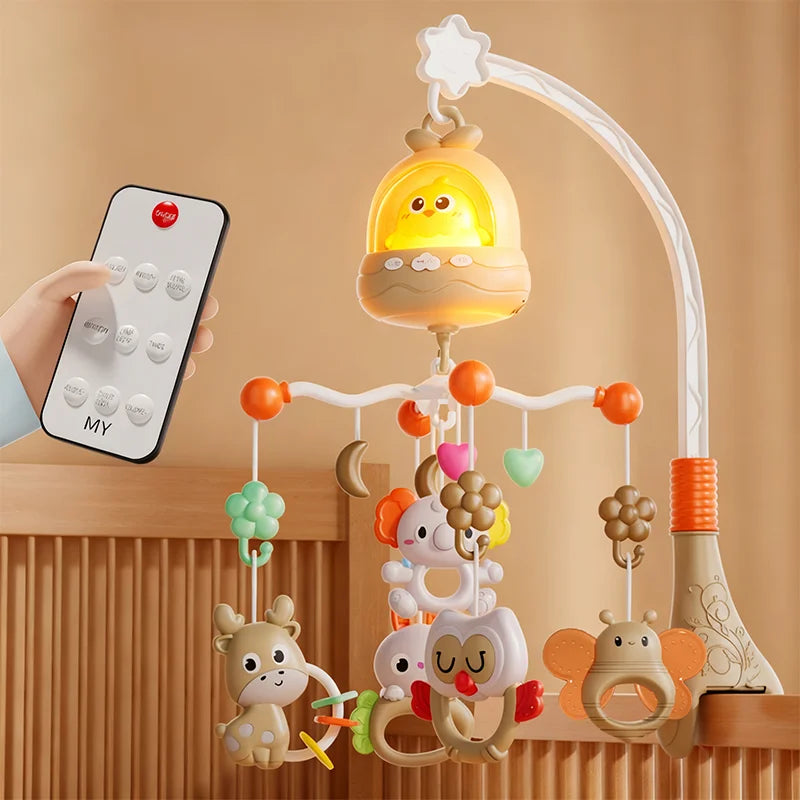360° Musical Baby Crib Mobile Rotating Night Light Bed Bell Toy Four Speed Timming Hanging Infant Newborn Rattle Bedside Gift