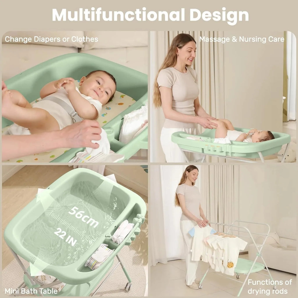 Foldable Baby Diaper Changing Table with Wheels & Storage